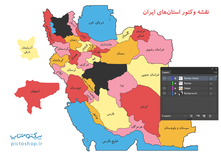 نقشه استان های ایران وکتور